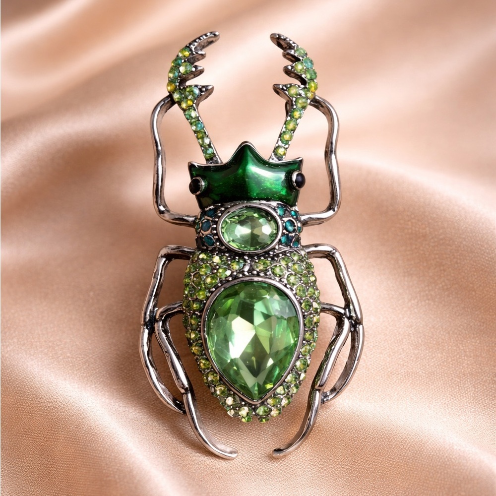 Emerald Stag Green Beetle Brooch